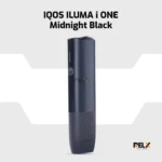 IQOS ILUMA i One Black device compatible with TEREA tobacco sticks, featuring induction heating and sleek portable design for vaping in UAE