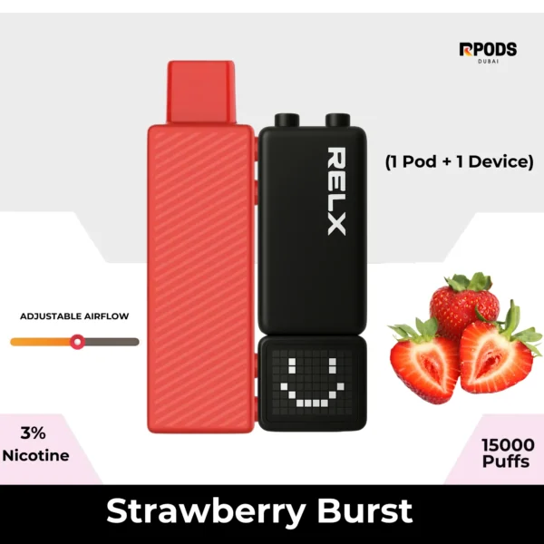 Relx Creator Strawberry Burst Pods and Device 15000 Puffs now available in UAE