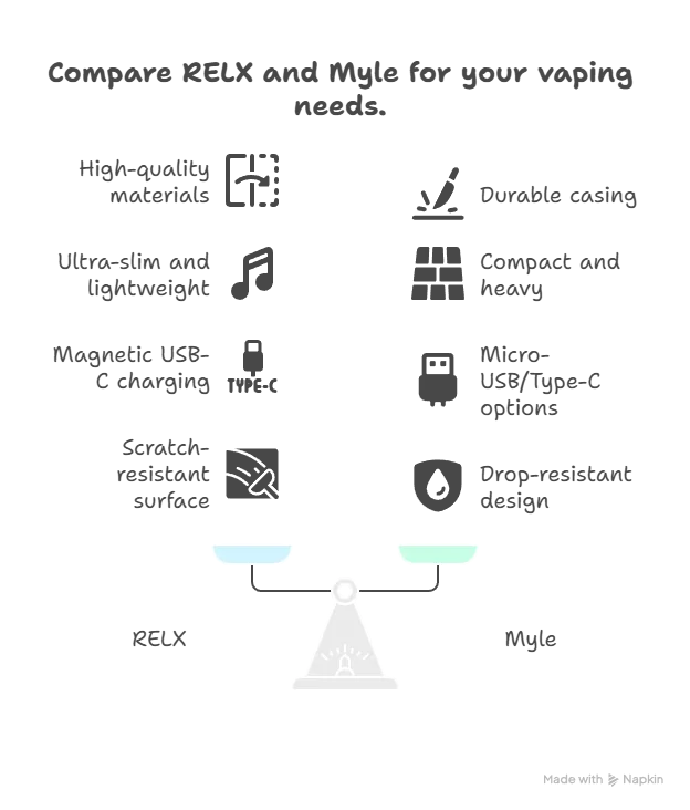 Relx vs. Myle – comparing two popular vape brands in the uae Device design build quality visual selection 1
