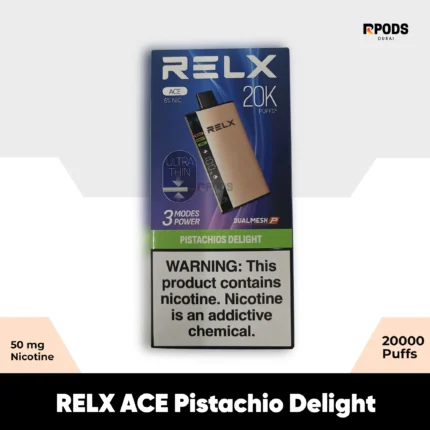 RELX ACE Pistachio Delight 50mg: 20000 puffs Disposable Vape device in Dubai