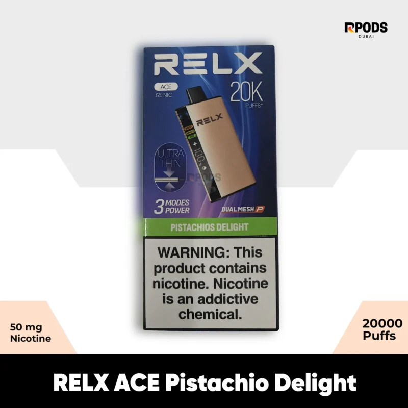 RELX ACE Pistachio Delight 50mg: 20000 puffs Disposable Vape device in Dubai