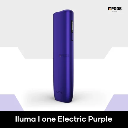 IQOS ILUMA i One Electric Purple handheld device showing its sleek aluminum finish and LED interface.